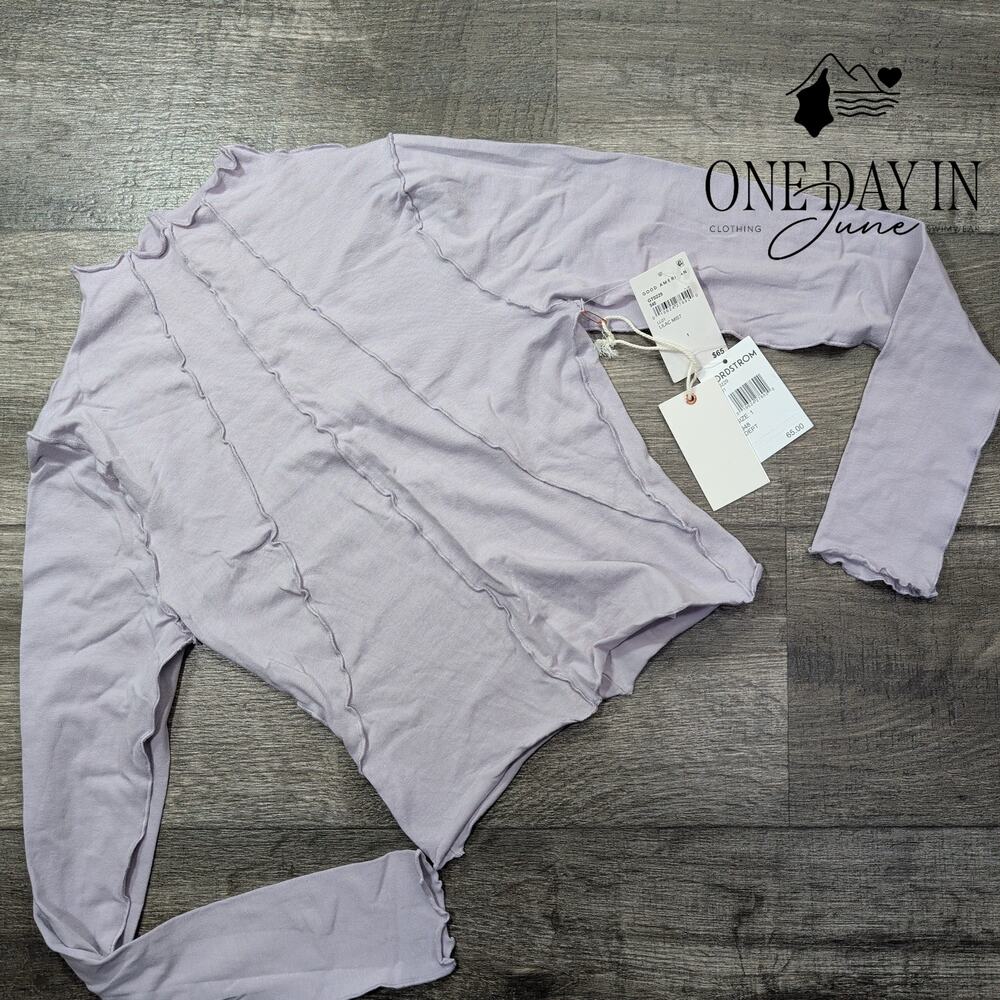 Good American Lettuce Edge Mock Neck Crop Top Lilac Mist NWT Size 1